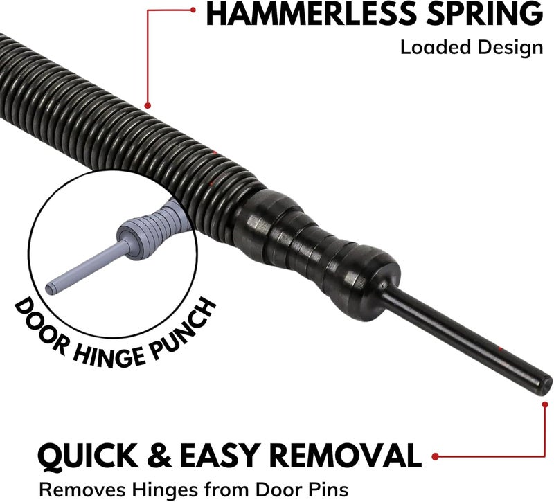 HIT Tool Door Hinge Pin Removal Tool – Spring-Driven Hinge Pin Punch & Steel-Faced Hammer – Compact, Hammerless Tool for Easy Pin Removal & Installation – Made in The USA - Image 2